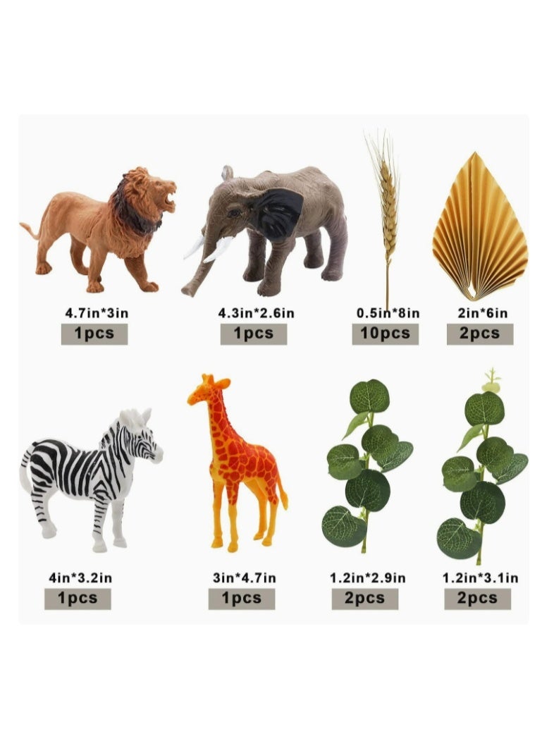 Birthday Cake Decoration 20 Realistic Safari Jungle Animal Cake Toppers, Golden Palm Tree, Eucalyptus Leaves, Lion, Giraffe, Elephant, Zebra Figures, Animal Cake Decoration for Safari Jungle Wild Zoo Party - Image 4