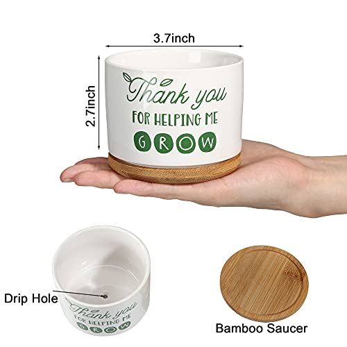 DOMG Teachers Appreciation Gift, Ceramic Succulent Plant Pot Small Flower Planter for Indoor Outdoor Use, Thank You for Helping Me Grow - Image 2