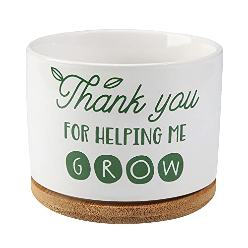 DOMG Teachers Appreciation Gift, Ceramic Succulent Plant Pot Small Flower Planter for Indoor Outdoor Use, Thank You for Helping Me Grow - Image 1