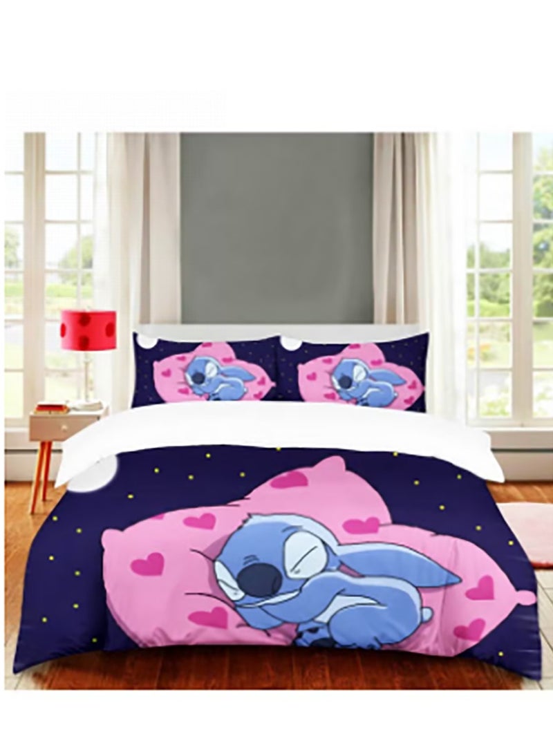 Cartoon Stitch pattern bedding three-piece set with soft microfiber polyester sheets including cover and two pillowcases (size 150cmX200cm) - Image 2