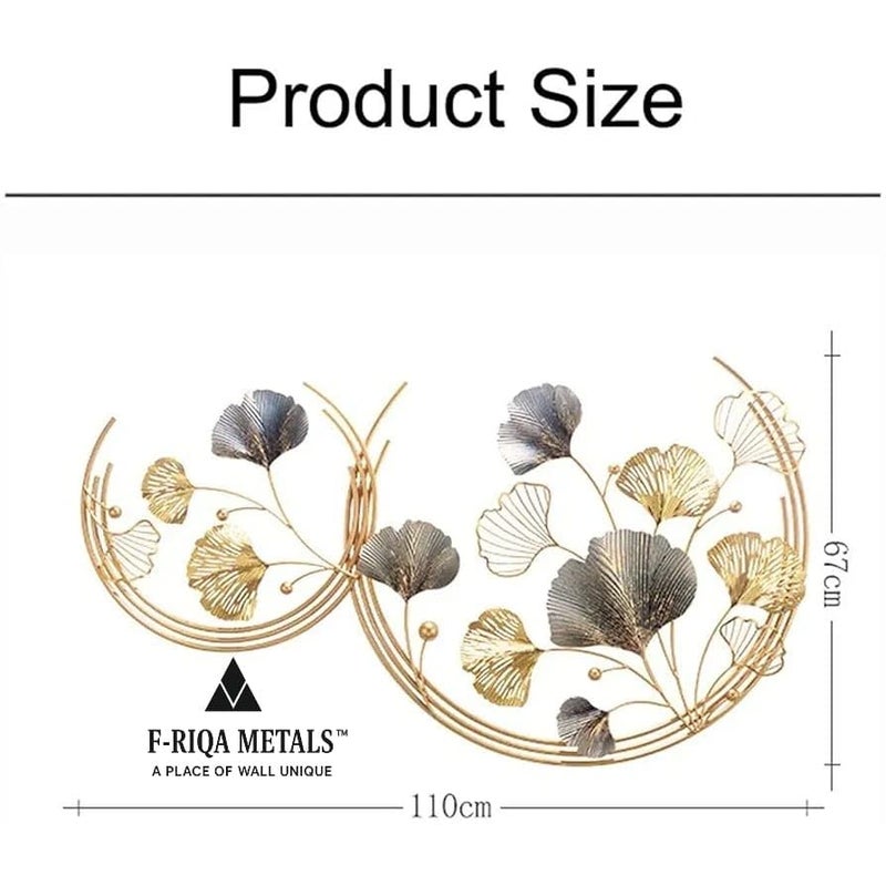 F-RIQA METAL™ Luxury Half Moon 3D Metal Wall Art | Golden & Silver Leaf Design Wall Hanging | Modern Decorative Wall Sculpture for Living Room, Dining Room & Bedroom Decor - Image 3
