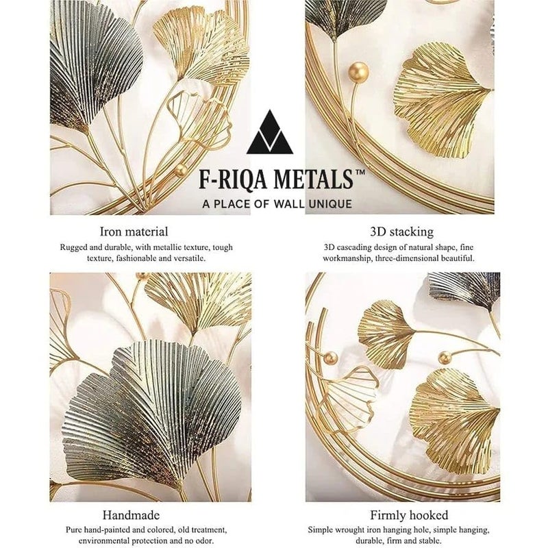 F-RIQA METAL™ Luxury Half Moon 3D Metal Wall Art | Golden & Silver Leaf Design Wall Hanging | Modern Decorative Wall Sculpture for Living Room, Dining Room & Bedroom Decor - Image 5