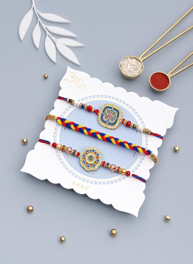 DORE® Pack of 3 Rakhi Set For Brother Set of 3 Vedic Vista Rakhi Set - Image 2