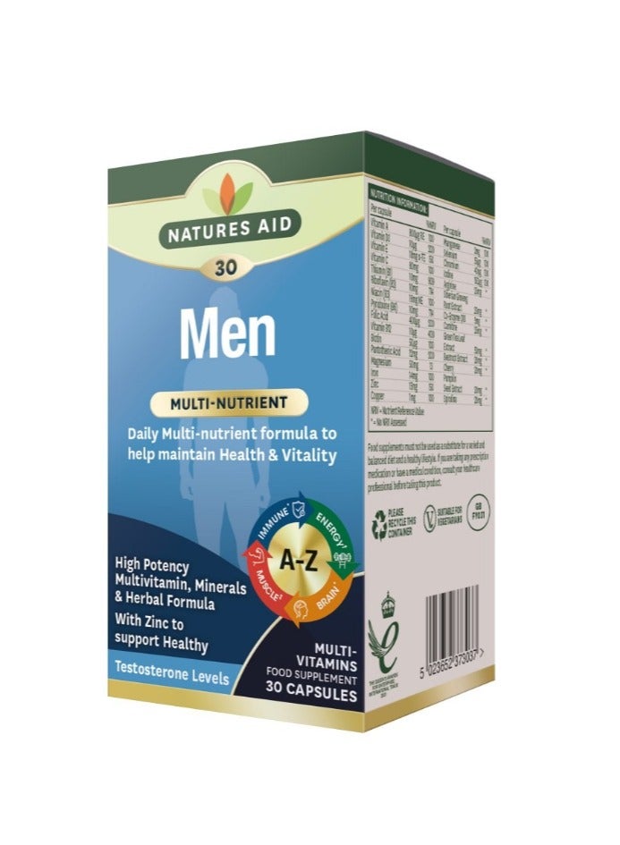 Natures Aid Men Multi-Vitamins -Health & Vitality 30's Capsules