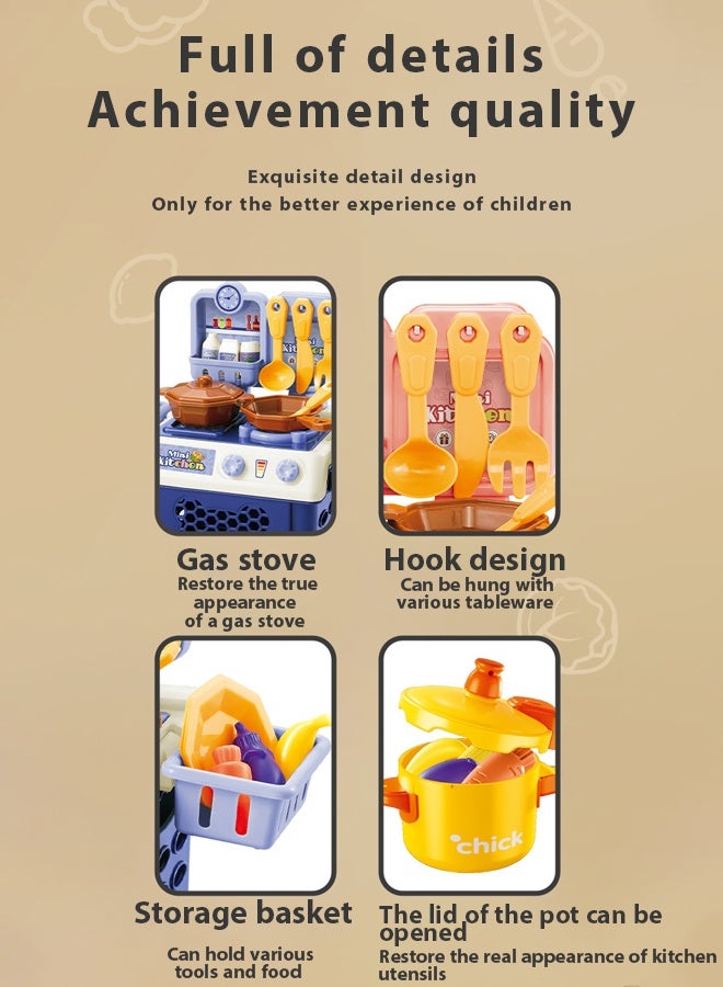 25PC Kitchen Pretend Play Toy Set Children Role Play Cookware Indoor DIY Kitchen Toy Games Kitchen Accessories Toys Sets for Boys Girls Kids (Blue) - Image 5