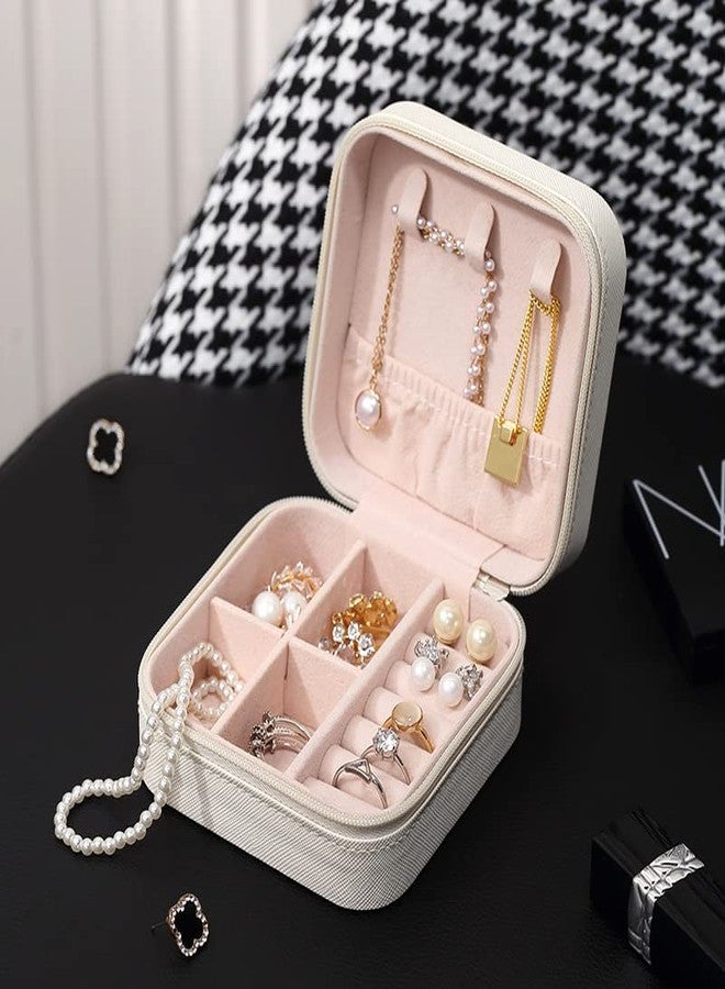 Wei Long Travel Jewelry Case Organizer, Portable Small Jewelry Box Travel Essentials Gift for Womens Girls Necklace Rings Earring Holder Organizer (PU Beige,4x4x2 inches) - Image 5