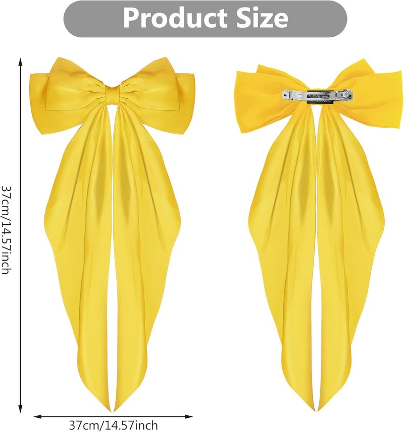WLLHYF Big Bow Hair Clips Satin Silky Bow Barrettes Long Tail French Hair Bows Metal Hair Pins Bowknot Hair Clamps Hair Accessories for Women Girls Wedding Birthday Party (Yellow) - Image 2
