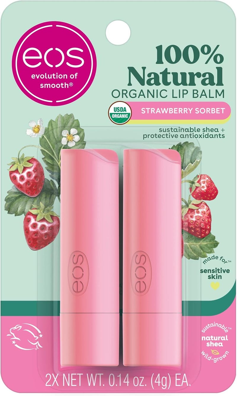 USDA Organic Lip Balm - Strawberry Sorbet | Lip Care to Moisturize Dry Lips | 100% Natural and Gluten Free | Long Lasting Hydration | 0.14 oz | 2 Pack - Image 1