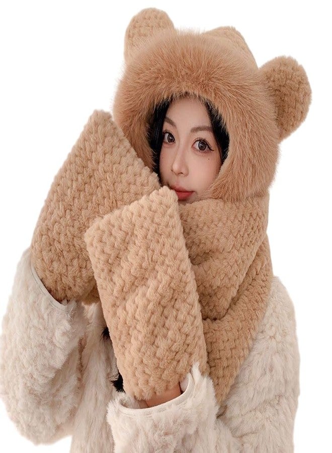 Richmen Women's Winter Woolen Beanie Cap and Neck Scarf Warmer Gloves Set | Soft Fleece Velvet Fur Snow Proof Warm Woolen Knitted Beanie Hat for Girl's (Free Size) Grey - Image 2