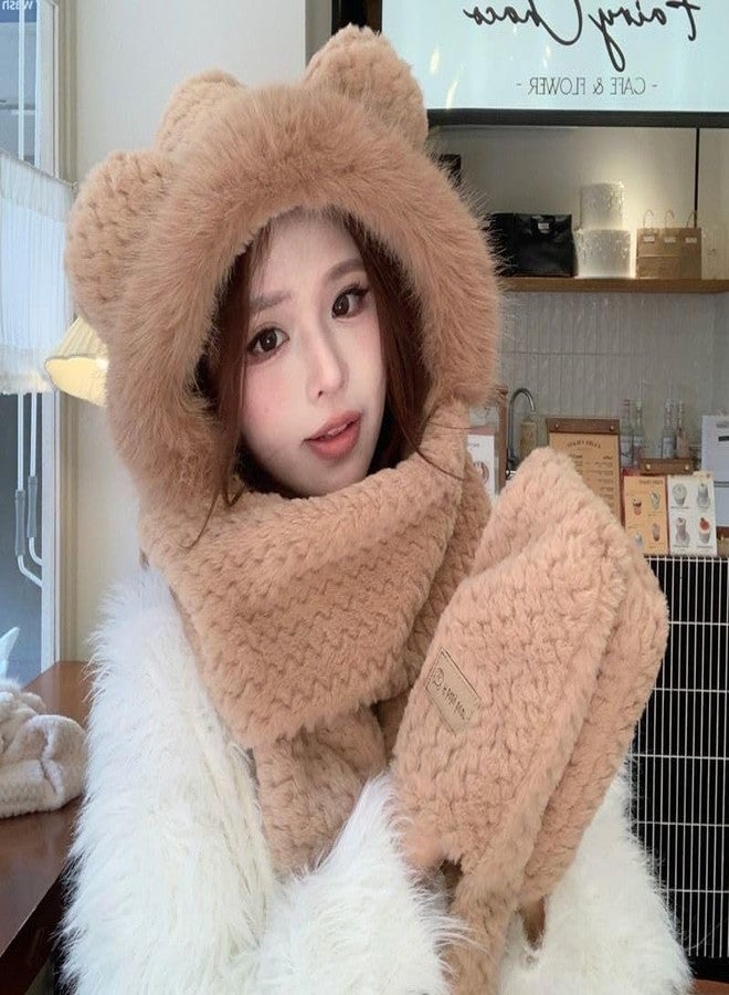 Richmen Women's Winter Woolen Beanie Cap and Neck Scarf Warmer Gloves Set | Soft Fleece Velvet Fur Snow Proof Warm Woolen Knitted Beanie Hat for Girl's (Free Size) Grey - Image 3