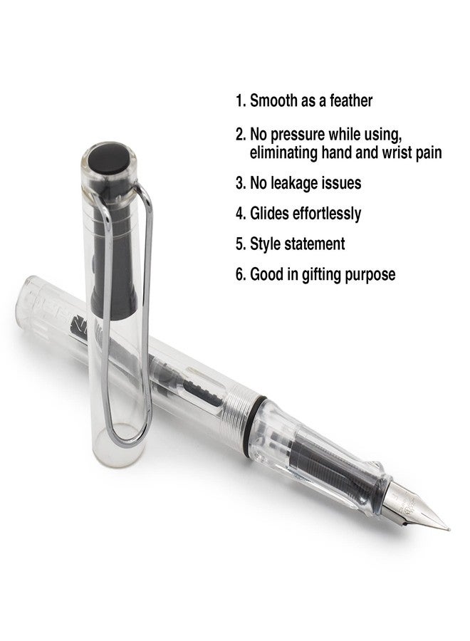 BUZZ COOL White Transparent Fountain Ink Pen With Ink Converter Pump | Clear Transparent Body Fountain Pen with Fine Nib(0.5mm) | Zero Ink Leakage Smooth Writing Ink Pen - Image 2