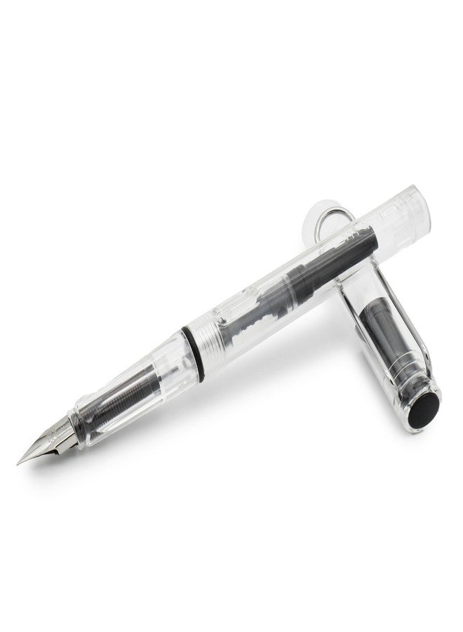 BUZZ COOL White Transparent Fountain Ink Pen With Ink Converter Pump | Clear Transparent Body Fountain Pen with Fine Nib(0.5mm) | Zero Ink Leakage Smooth Writing Ink Pen - Image 1