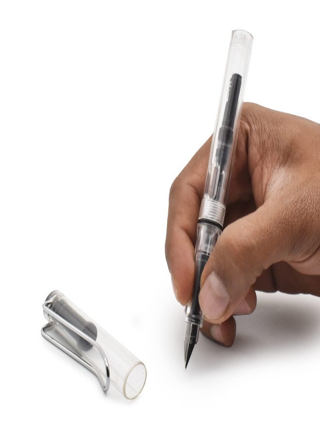 BUZZ COOL White Transparent Fountain Ink Pen With Ink Converter Pump | Clear Transparent Body Fountain Pen with Fine Nib(0.5mm) | Zero Ink Leakage Smooth Writing Ink Pen - Image 3