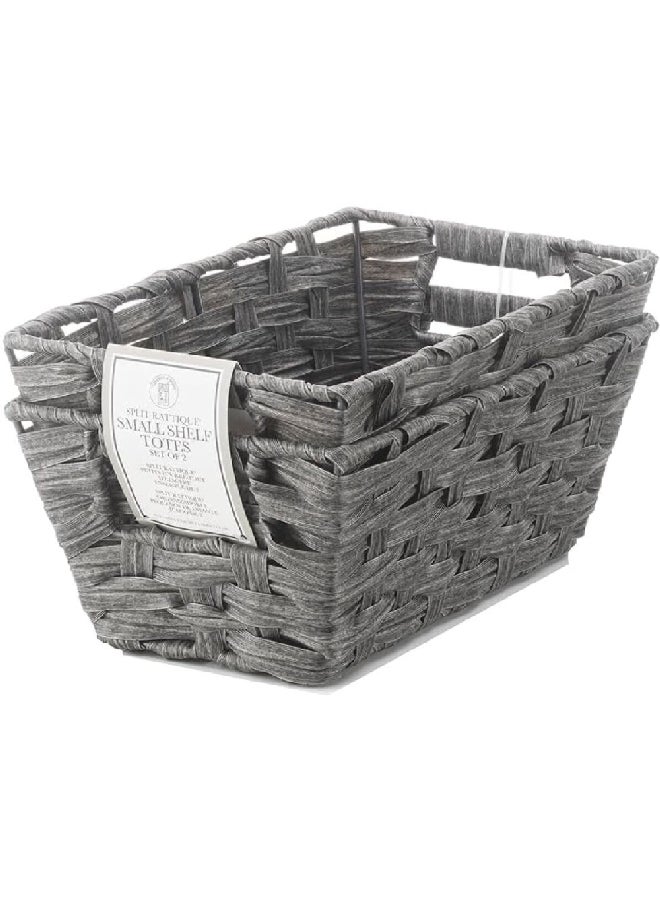 Whitmor Split Rattique Rectangular Small Storage Shelf Tote Smokey 4.5 x 6.63 x 11.5 Inch 5768-2712-2-SMK 