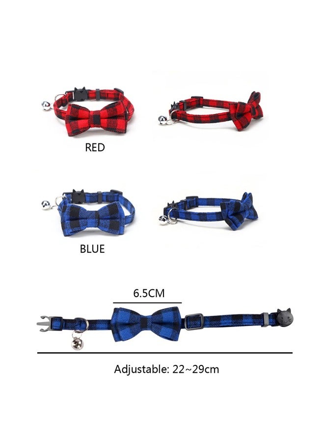 Loquat 3 Pack Cat Collar Breakaway with Cute Bow Tie and Bell for Pet Kitten Cats and Small Dogs with Breakaway Buckle Safety Adjustable from 20-27cm Plaid - Image 2