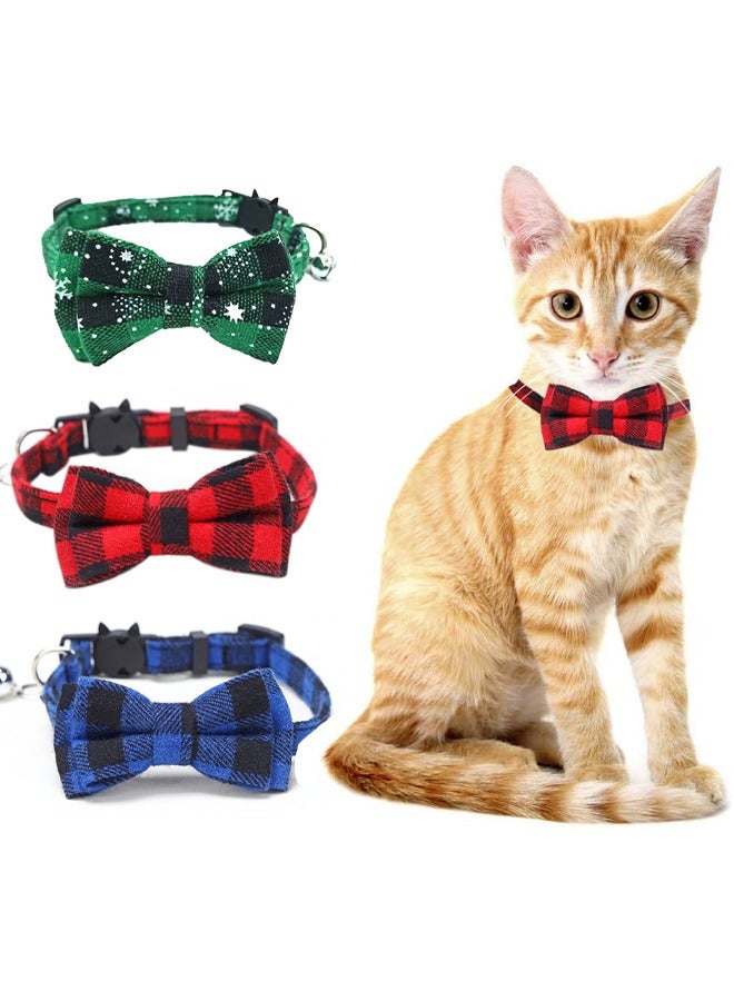 Loquat 3 Pack Cat Collar Breakaway with Cute Bow Tie and Bell for Pet Kitten Cats and Small Dogs with Breakaway Buckle Safety Adjustable from 20-27cm Plaid - Image 5