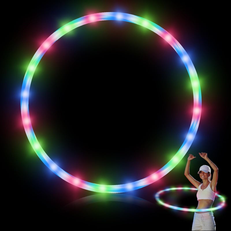 Jerify 4 Pcs 4 Pack LED Hoop Light up LED Glowing Lights Fitness Exercise Hoops 10 Color Changing Exercise Glowing Hoop for Halloween Party Favors Dance Dark Fitness (36 Inch) - Image 1