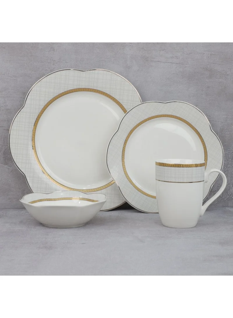 دانوب هوم Angelika 16-Piece Golden Decal New Bone China Dinner Set-Serves 4
