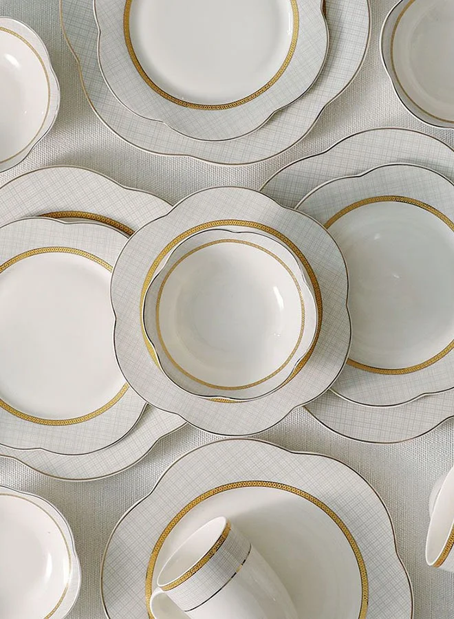 دانوب هوم Angelika 16-Piece Golden Decal New Bone China Dinner Set-Serves 4