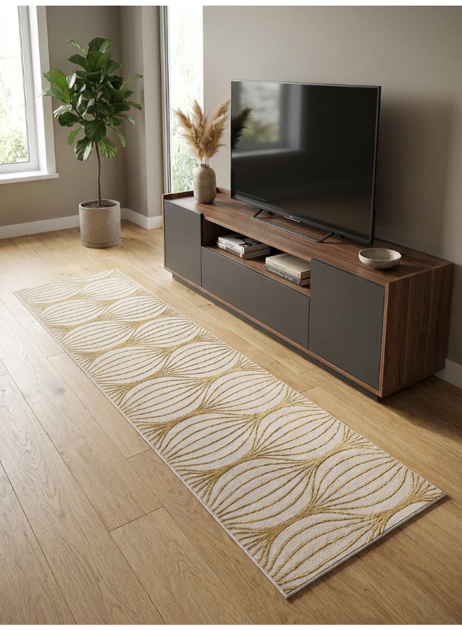 Noon East Carpet Rug Woven with Soft Texture |Polygon Rhythm Design  - Yellow | Size - 60x230 cm - 2x7.5 ft |For Bedside runners, In front of TV units, Entry Hallway - Image 2