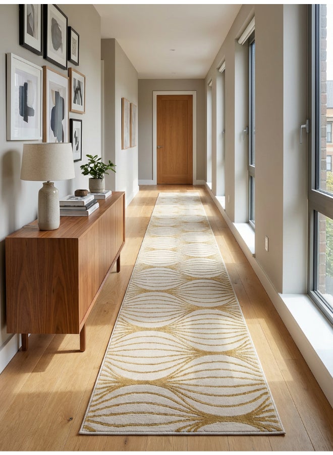 Noon East Carpet Rug Woven with Soft Texture |Polygon Rhythm Design  - Yellow | Size - 60x230 cm - 2x7.5 ft |For Bedside runners, In front of TV units, Entry Hallway - Image 3