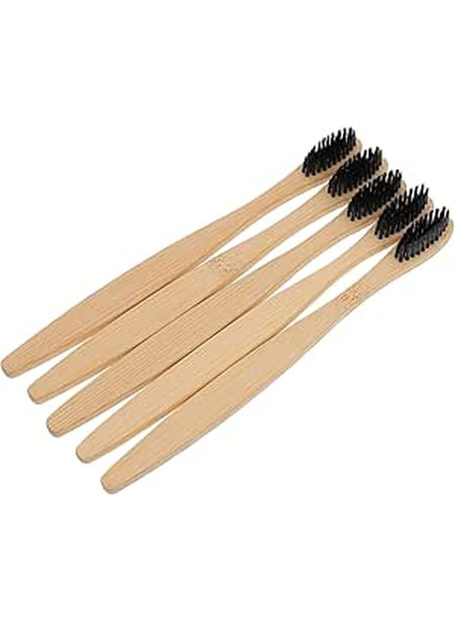 Charcoal Toothbrushes For Adults Soft Natural Bristles Wooden Handles 10 Pack - Image 1