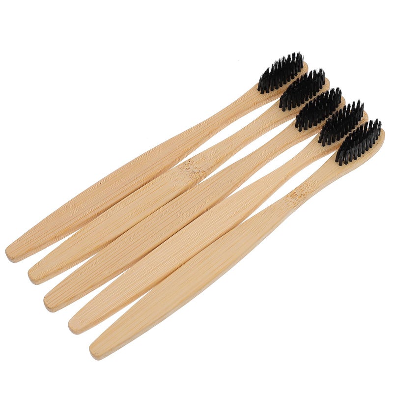 Charcoal Toothbrushes For Adults Soft Natural Bristles Wooden Handles 10 Pack - Image 2
