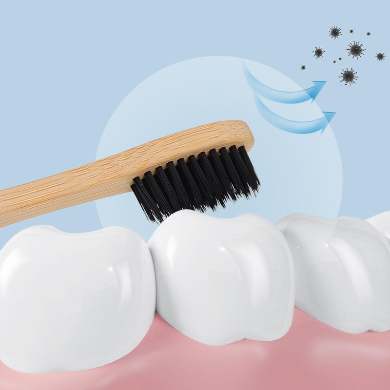 Charcoal Toothbrushes For Adults Soft Natural Bristles Wooden Handles 10 Pack - Image 4