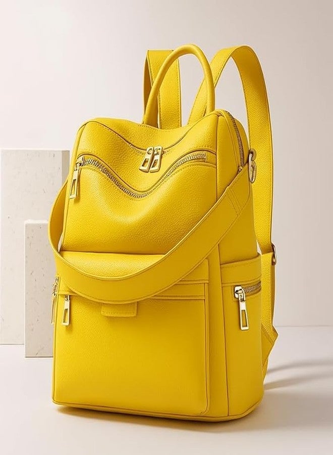 Fabcraft PULeather Backpack for Women and Girls | Multipurpose Travel Bag | Shoulder Bag with Zipper Closure, Adjustable Strap (Yellow) - Image 4