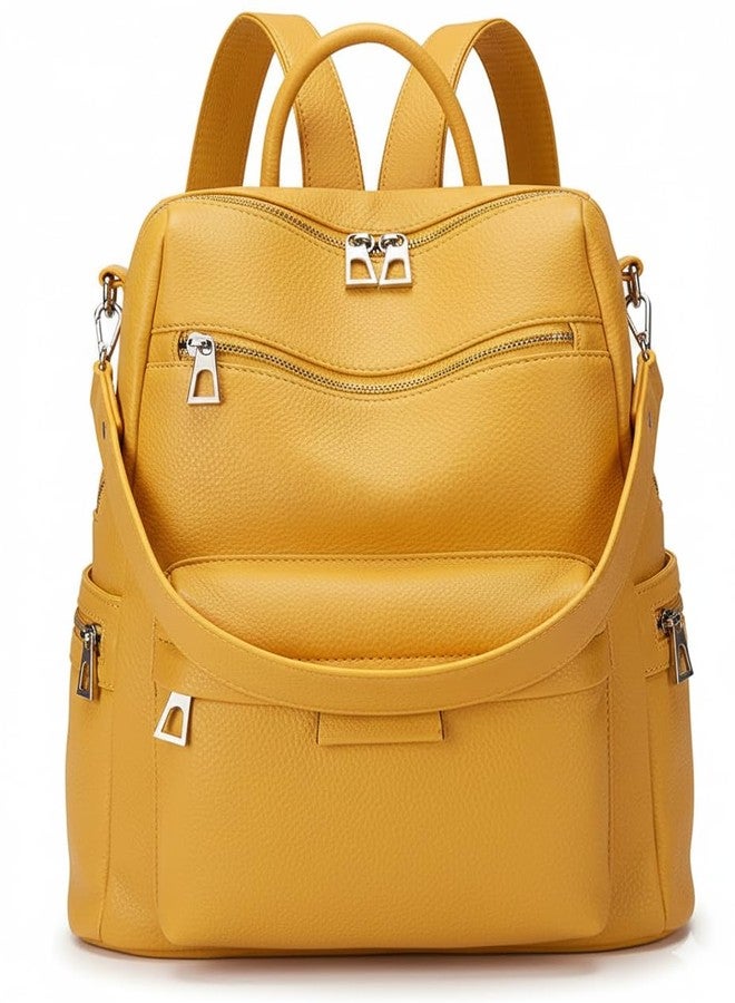 Fabcraft PULeather Backpack for Women and Girls | Multipurpose Travel Bag | Shoulder Bag with Zipper Closure, Adjustable Strap (Yellow) - Image 1