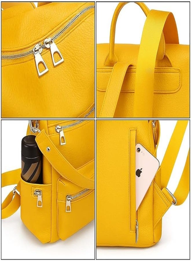 Fabcraft PULeather Backpack for Women and Girls | Multipurpose Travel Bag | Shoulder Bag with Zipper Closure, Adjustable Strap (Yellow) - Image 5