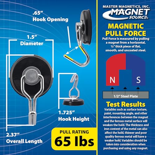 Master Magnetics 7580 Magnetic Hook Organizer Rotating Swing Hook 65 Pound Pull Force 1.47Diameter 0.54Thick Black - Image 5