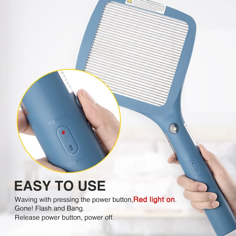 مافيتي مجففات الحشرات الكهربائية من ماركة مافيتي (Mafiti Electric Bug Zappers)، قابلة لإعادة الشحن، للقضاء على البعوض والحشرات، مع مضرب لصيد الذباب، مناسبة للاستخدام داخليًا وخارجيًا، وملحقات للتخييم (لون أزرق). - Image 3