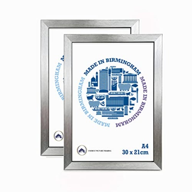 إطارات صور مقاس A4 باللون الفضي، إطارات جدارية للصور والمستندات مقاس 21 × 29.7 سم، حزمة من إطارين للشهادات أفقيًا أو رأسيًا فضي - Image 1