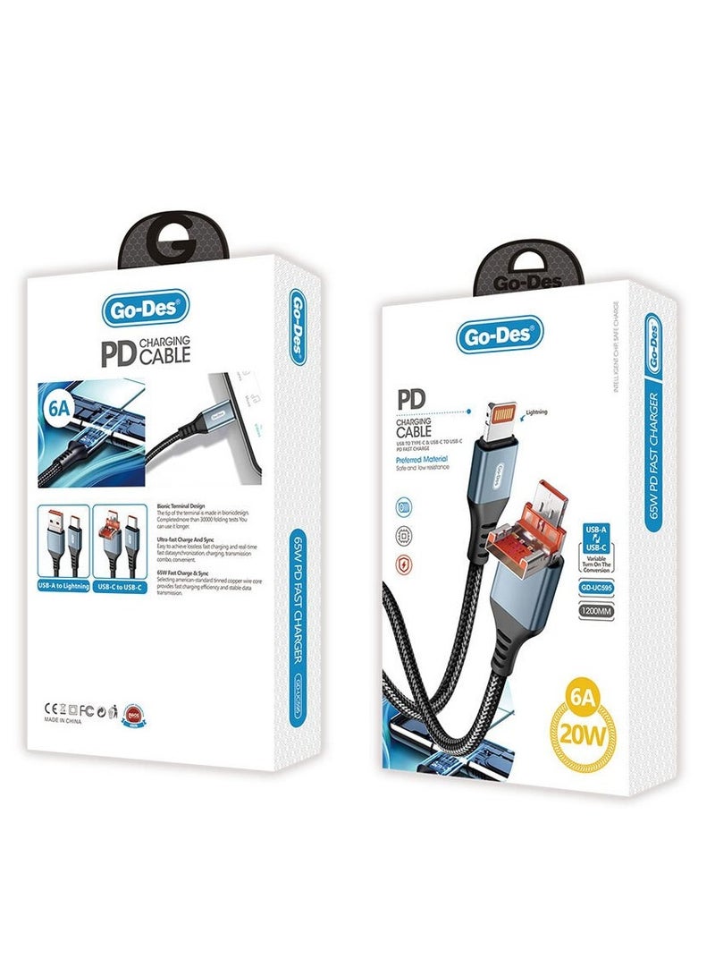 GO-DES Go Des GD-UC595 Bionic Terminal Design PD 20W Lightning to Type-C u0026 Lightning to USB-A Cable - Image 4