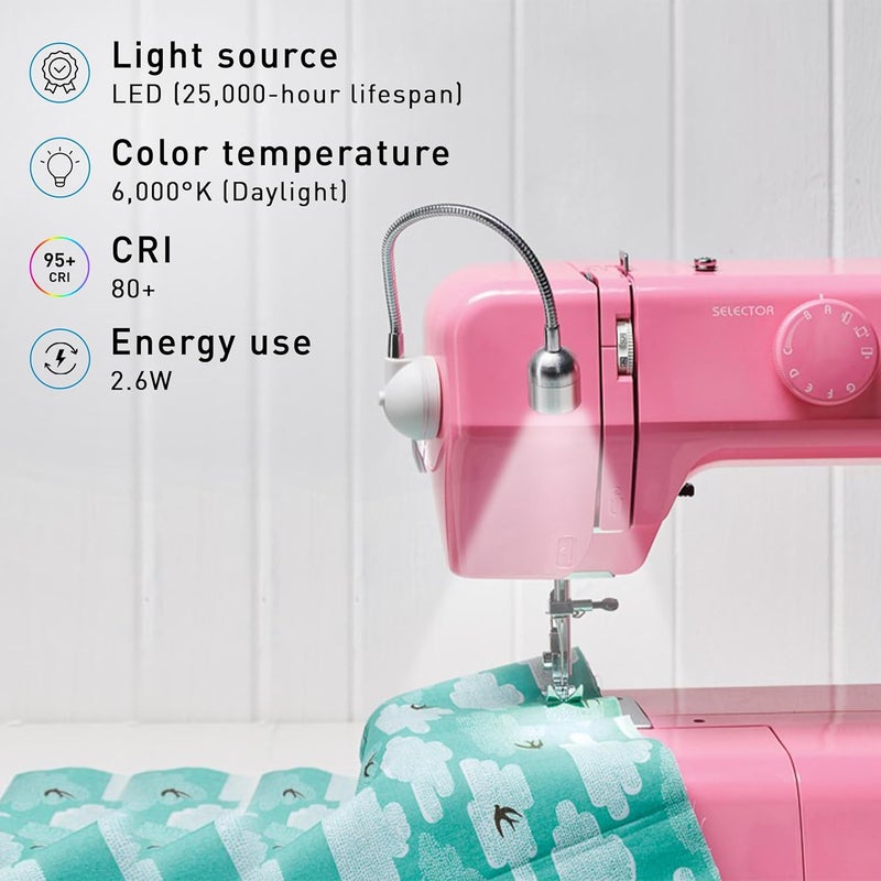 Daylight Company Sewing Machine Lamp, Professional Led Light, Fits Most Machines, Bright Led Lamp, Chrome,3.5*2.3*25cm [Energy Class A+] - Image 3