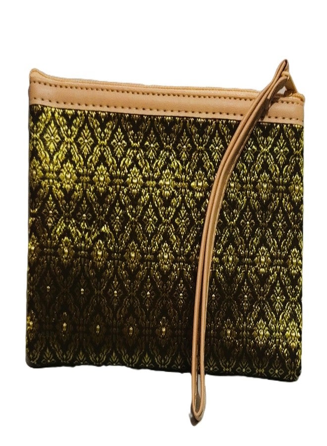 DeLegarde Traditional Brocade Clutch Wallet for Women, Brown and Golden, 18 x 9.5 cm - Image 4