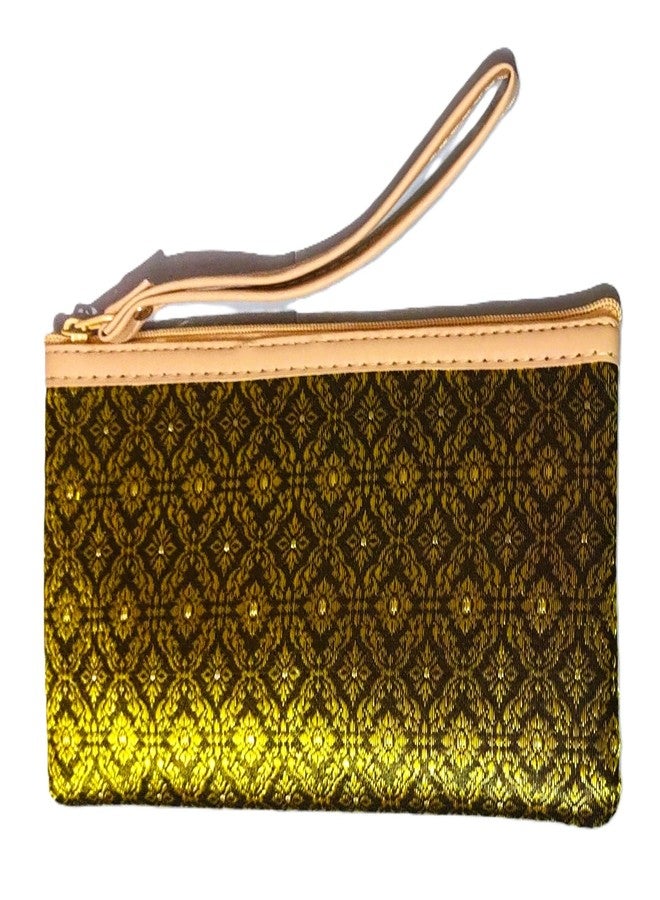 DeLegarde Traditional Brocade Clutch Wallet for Women, Brown and Golden, 18 x 9.5 cm - Image 1