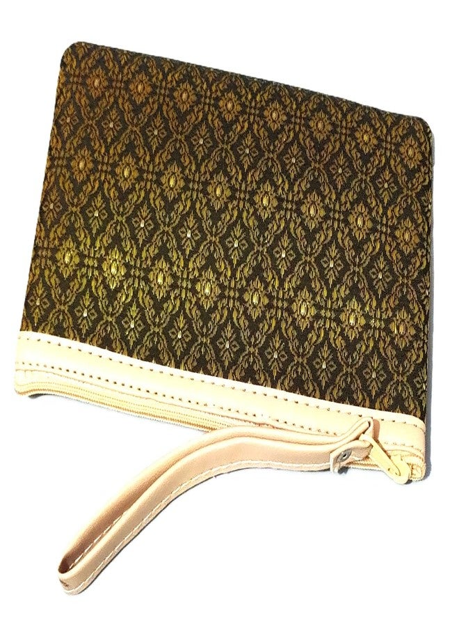 DeLegarde Traditional Brocade Clutch Wallet for Women, Brown and Golden, 18 x 9.5 cm - Image 3