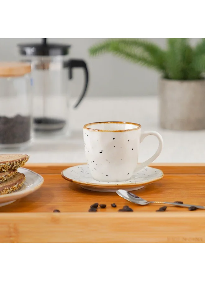 DANUBE HOME Aadira Cup And Saucer 200 Ml Fine Porcelain Stylish Cup and Saucer Elegant Tableware Tea Party Essentials For Home Kitchen & Dining Room W8xH7.5cm White
