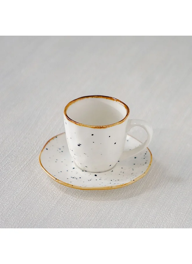 DANUBE HOME Aadira Cup And Saucer 200 Ml Fine Porcelain Stylish Cup and Saucer Elegant Tableware Tea Party Essentials For Home Kitchen & Dining Room W8xH7.5cm White