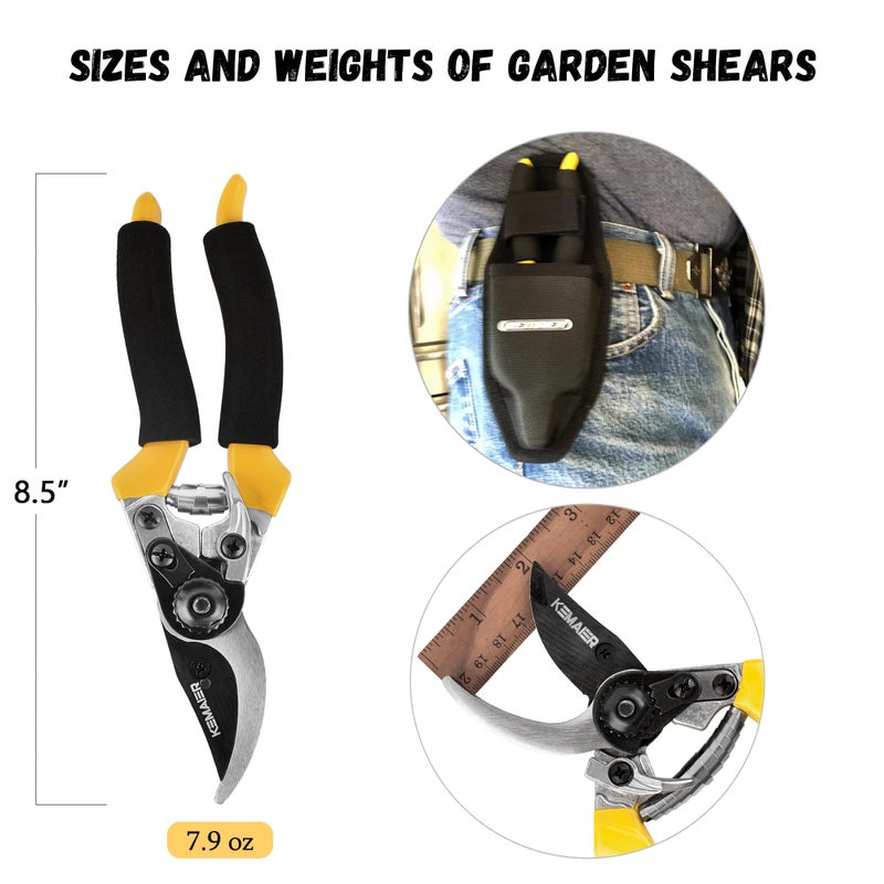Kemaier Pruning Shears for Gardening, Professional Garden Shears with Non-Slip Ergonomic Handles & Blade Cover, Sharp Garden Clippers for Trimming Branches, Shrubs, and Plants - Image 2