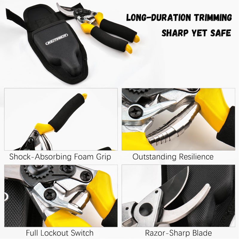 Kemaier Pruning Shears for Gardening, Professional Garden Shears with Non-Slip Ergonomic Handles & Blade Cover, Sharp Garden Clippers for Trimming Branches, Shrubs, and Plants - Image 3