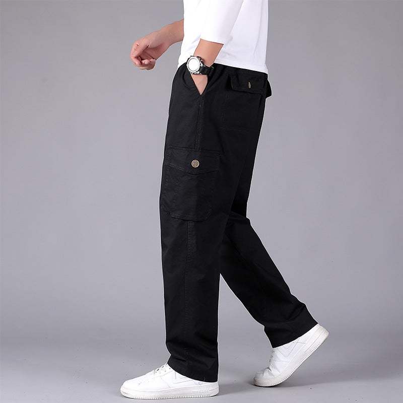 Generic Zoruo Gongzi Casual Trousers Mens Autumn Middle-aged Dads Pants Cotton Loose Mens Pants Elasto Loose Straight Pants Black 