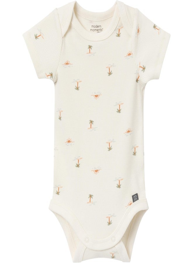 Modern Moments by Gerber Unisex Baby 4-pack Short-sleeve Bodysuits & Shortie Set, Ivory Mini Island/Medium Green, 18 Months - Image 2