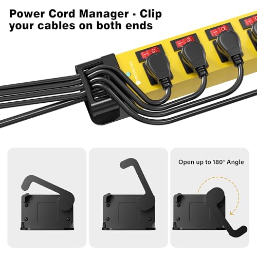 ANNQUAN Heavy Duty Power Strip - 6 Outlet Power Strip with 6 Individual Switches Cord Manager Surge Protector 1200J Home Office Garage Industrial Workshop - Image 2