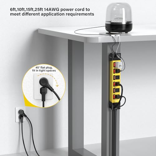 ANNQUAN Heavy Duty Power Strip - 6 Outlet Power Strip with 6 Individual Switches Cord Manager Surge Protector 1200J Home Office Garage Industrial Workshop - Image 5