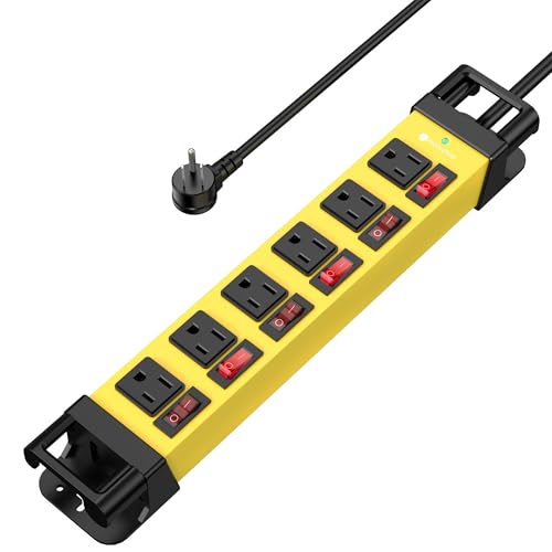 ANNQUAN Heavy Duty Power Strip - 6 Outlet Power Strip with 6 Individual Switches Cord Manager Surge Protector 1200J Home Office Garage Industrial Workshop - Image 1