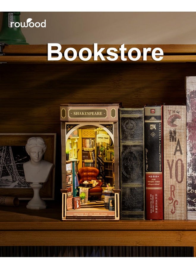 RoWood Book Nookdiy Book Nook Kits For Adults3D Wooden Puzzle Bookend Miniature Kitbookshelf Insert Decor Alleywood Craft Hobbies For Womenmenbirthday Bookstore  - Image 2