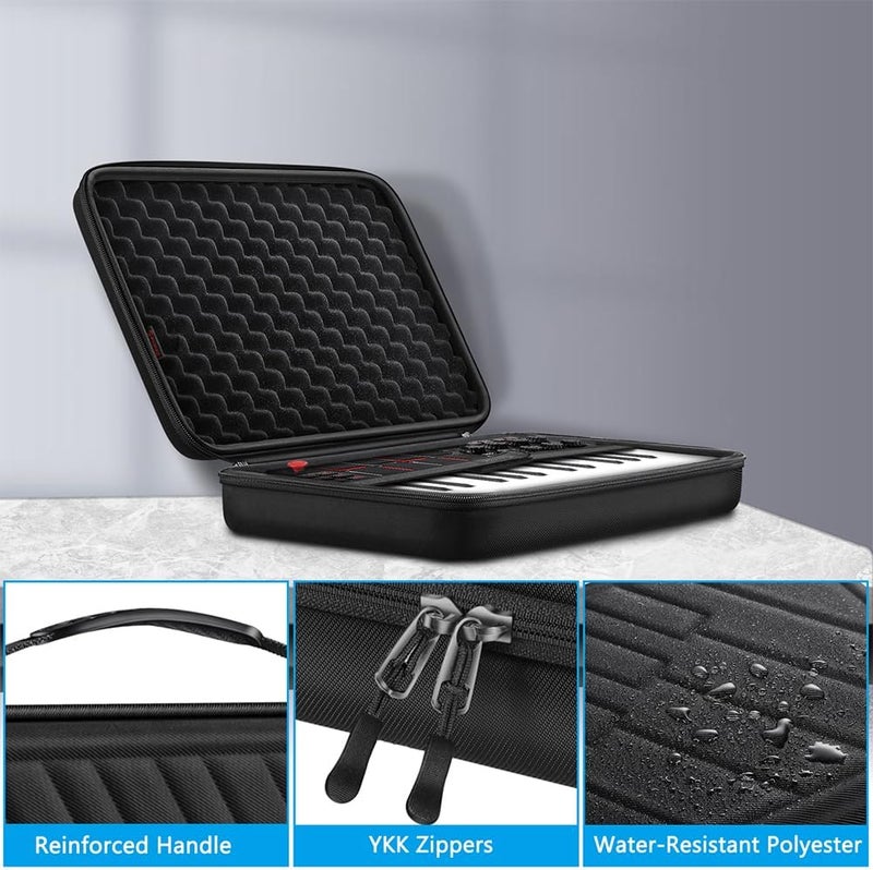FINPAC Semi-Hard Carrying Case for AKAI Professional MPK Mini MKII & MK3 & MPK Play | Alesis V Mini 25 Key USB MIDI Keyboard Controller Case with Cable Slot for Business, Travel (Black) - Image 3